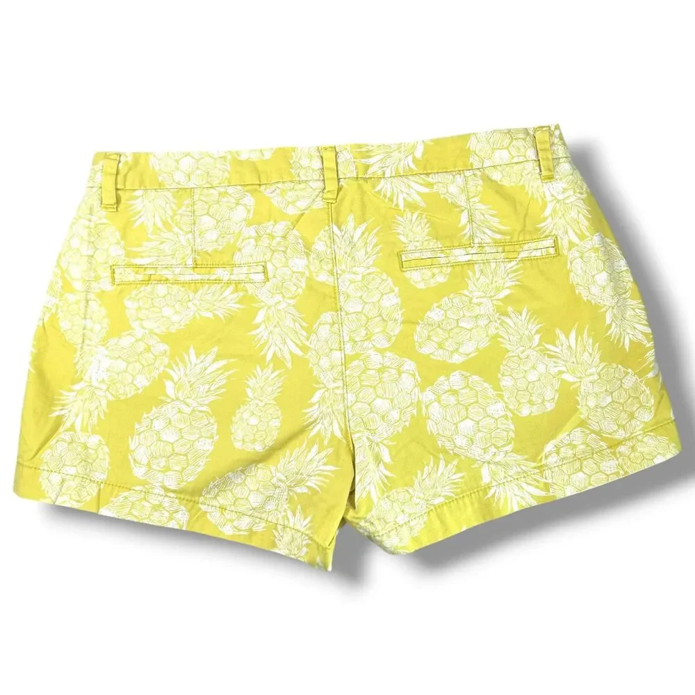 Old Navy Everyday Shorts Pineapple Print Yellow White Womens Size 8 Coastal